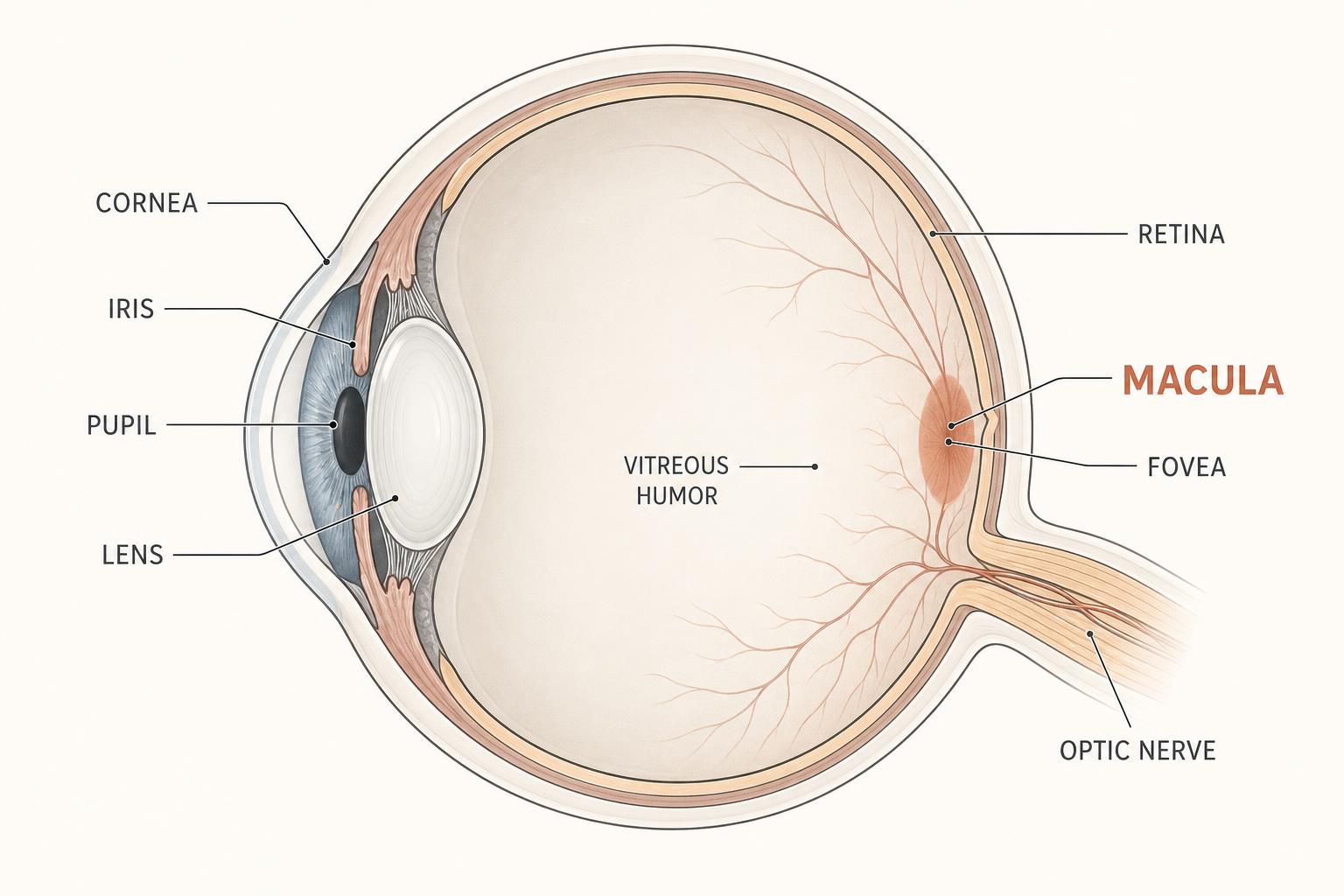 Diagram of the macula and retina — what is macular degeneration